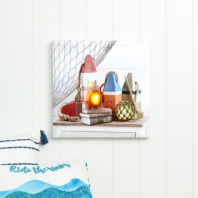 Coastal Lighted Canvas Wall Art - Buoys, Candle, or Coastal#select-design_buoys