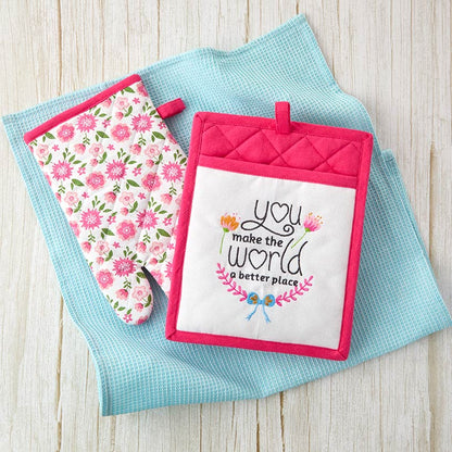 Spring Mother's Day Gift Set Oven Mitt, Pot Holder, and Kitchen Towel