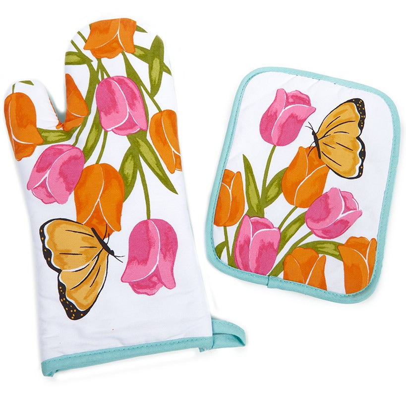 Watercolor Tulip Oven Mitt and Potholder Set