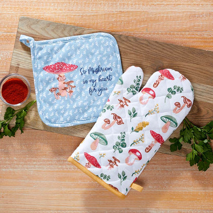 Spring Mushroom Set of 2 Kitchen Towels or Oven Mitt and Potholder Set