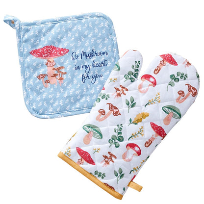 Spring Mushroom Set of 2 Kitchen Towels or Oven Mitt and Potholder Set