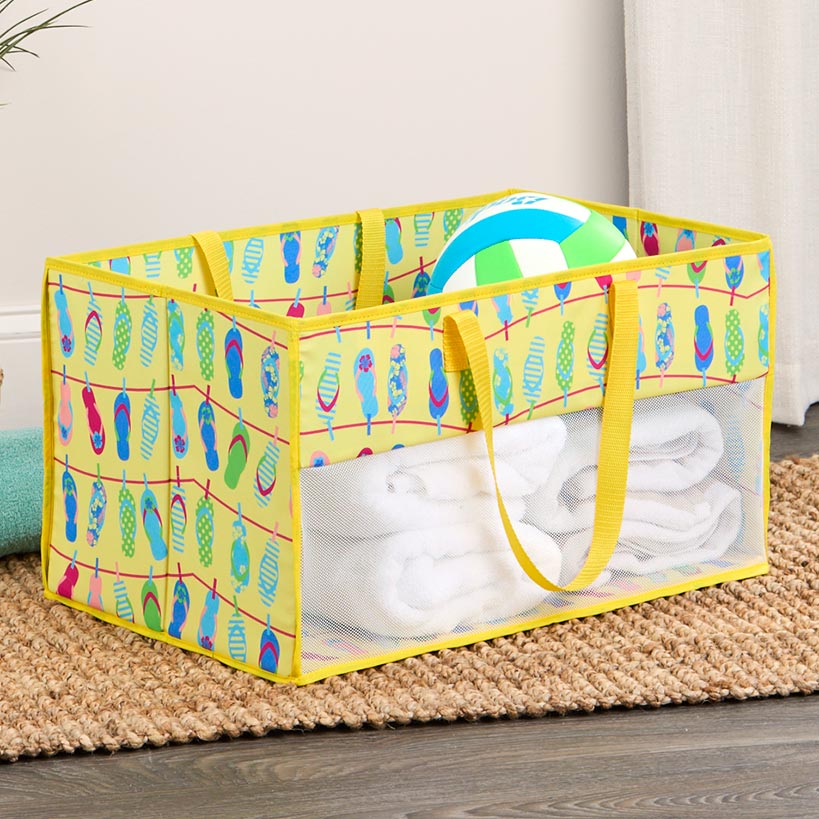 Home Storage Tote Bin with Mesh - Flip Flop or Shell Print#select-tote_flip-flops