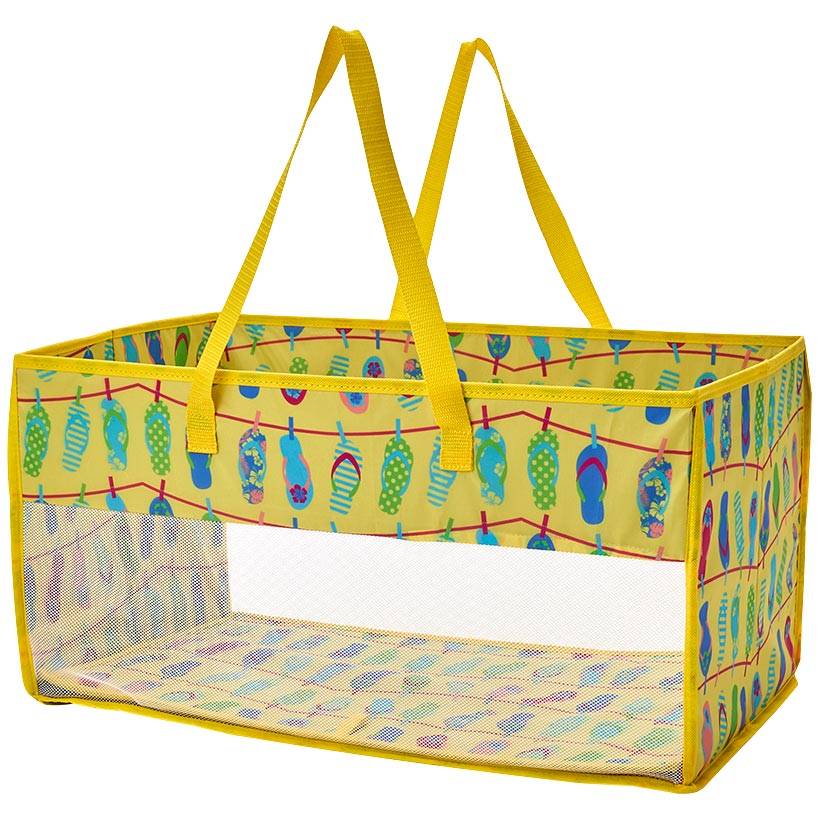 Home Storage Tote Bin with Mesh - Flip Flop or Shell Print