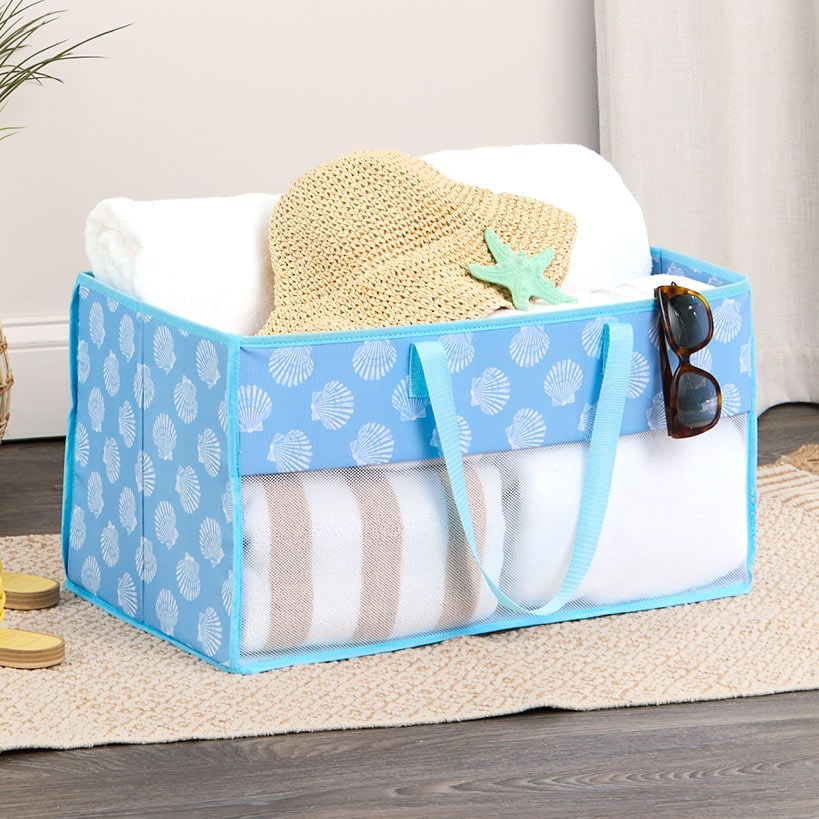 Home Storage Tote Bin with Mesh - Flip Flop or Shell Print