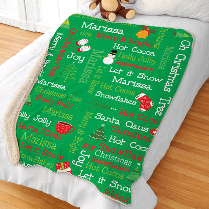 Personalized Christmas Word Art Sherpa Throw