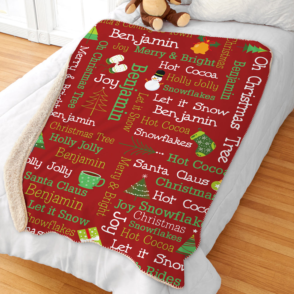 Personalized Christmas Word Art Sherpa Throw