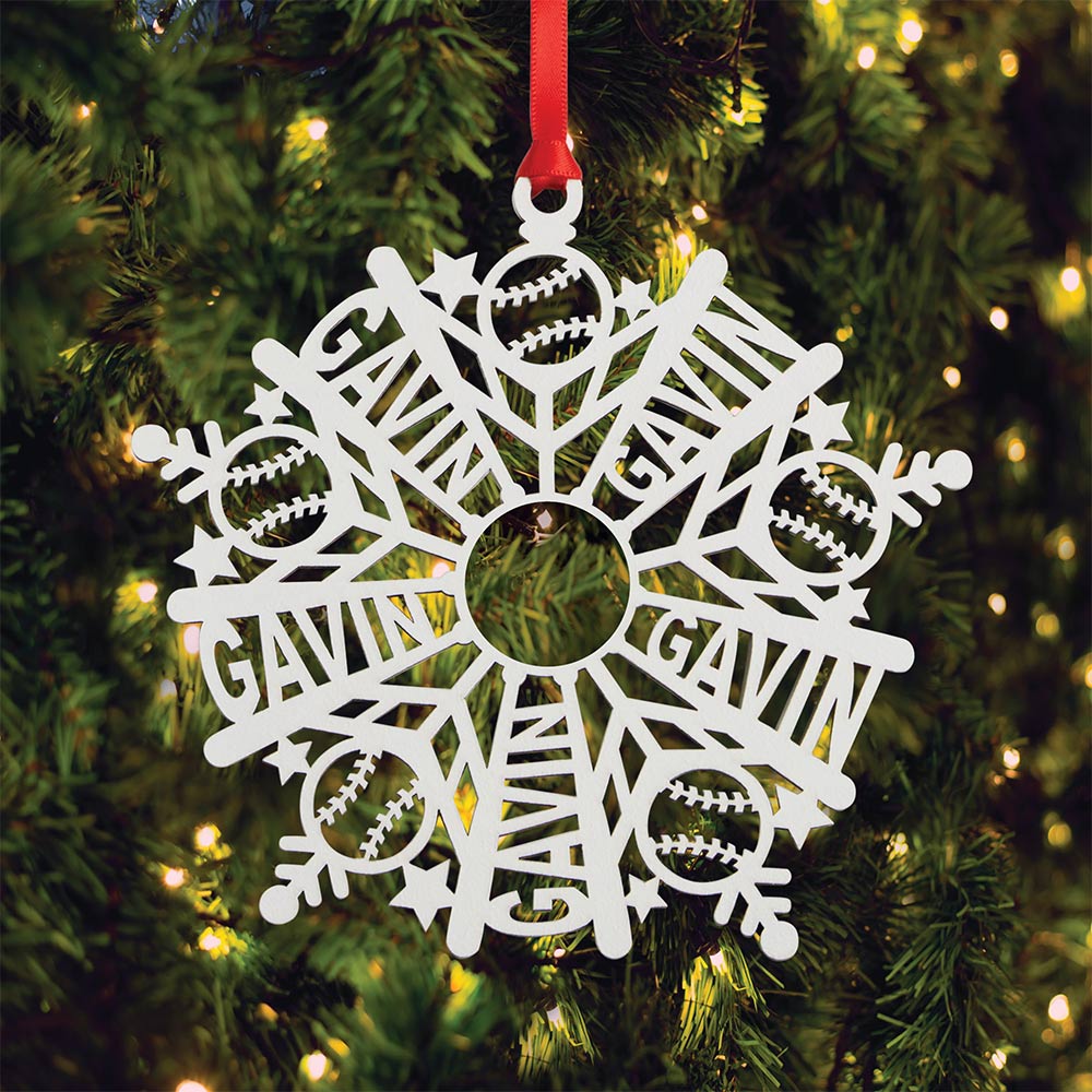 Personalized Snowflake Ornament White Wood