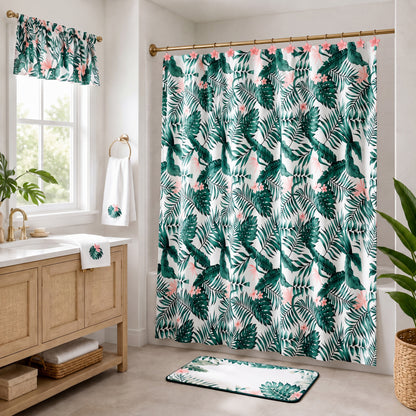 Palm Floral Shower Curtain, Bath Rug, Hand Towels, Valance, or Hooks