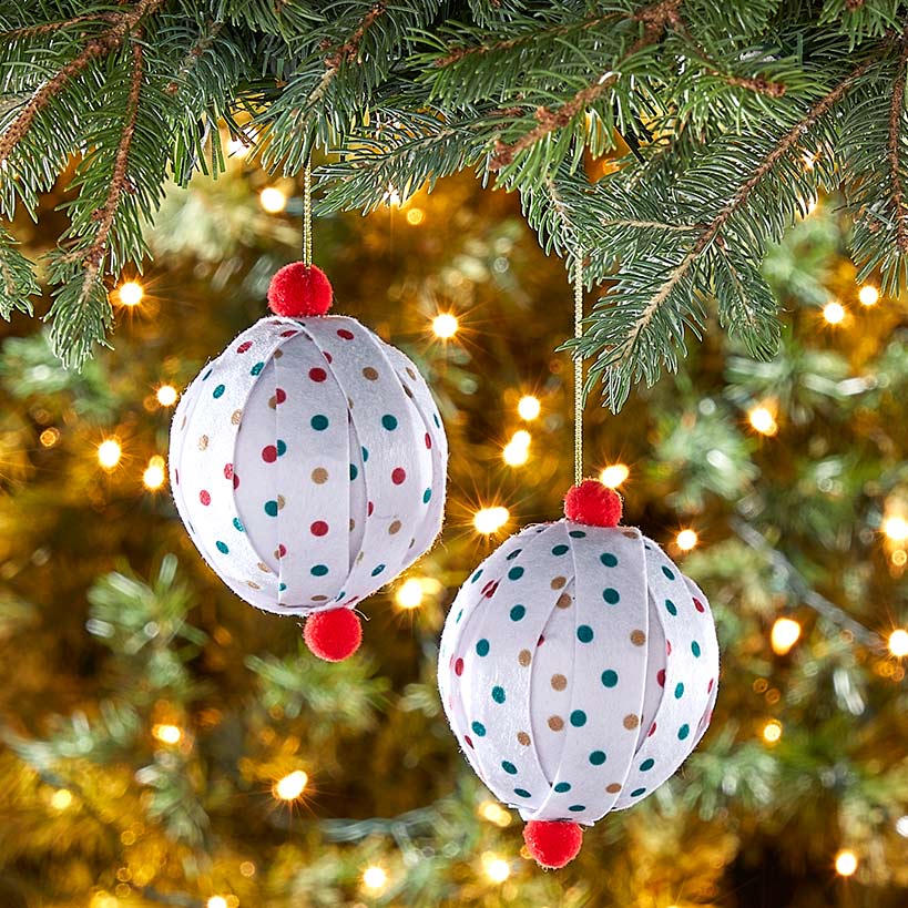 Sets of 2 Patterned Paper Ball Ornaments#select-item_red/green/gold-polka-dot