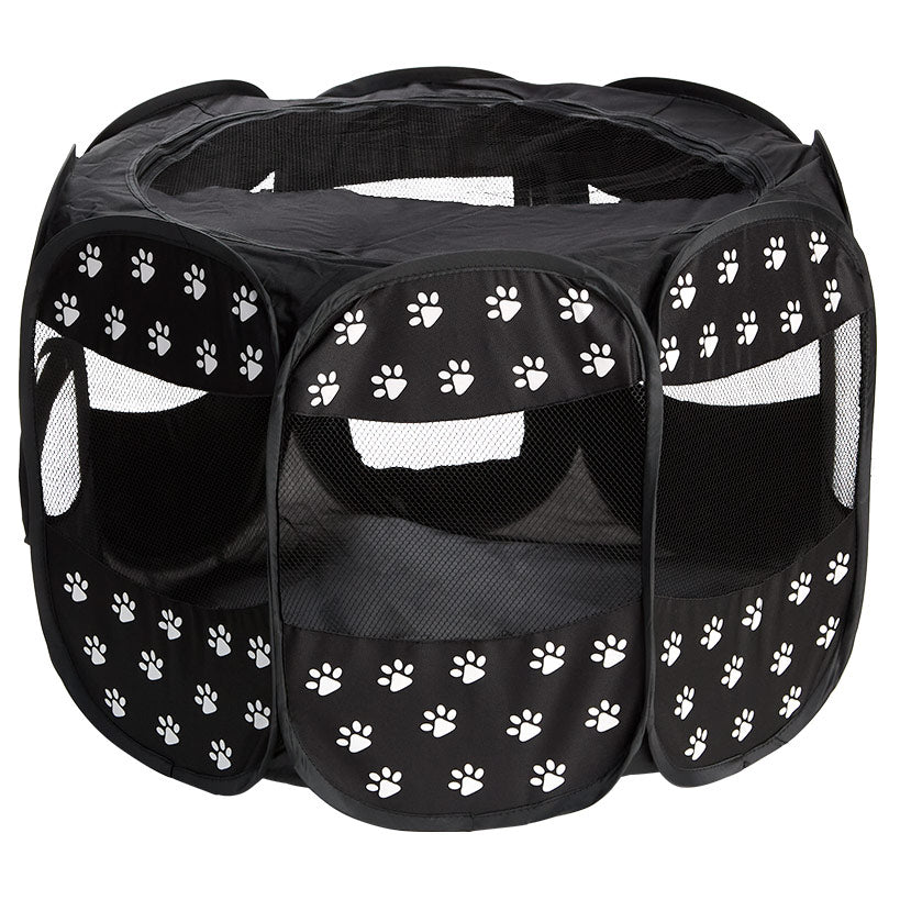 Portable Paw-Print Playpen - Mesh Sides, Zippered Top, Water-Resistant Base