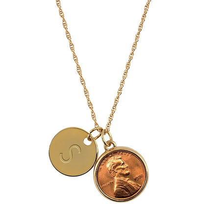 Personalized Lincoln Penny with Gold Pendant Necklace
