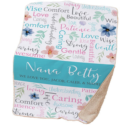 Personalized Watercolor Word Art Sherpa Throw