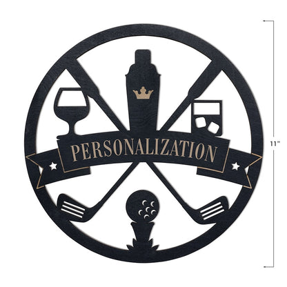 Personalized Golf and Drinks Black Wood Plaque