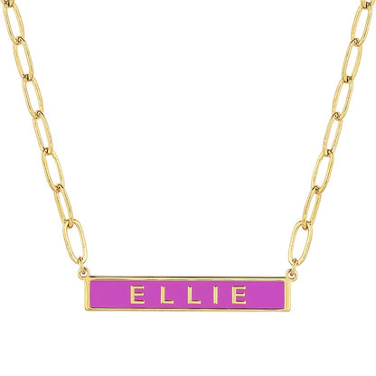 Personalized Enamel Bar on Paperclip Chain Necklace