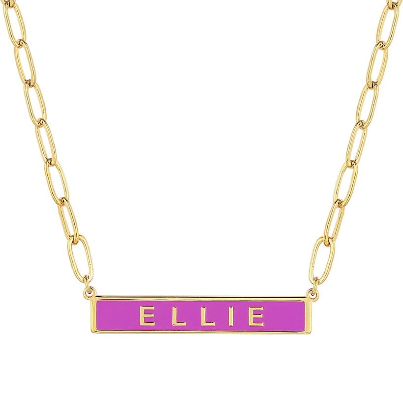 Personalized Enamel Bar on Paperclip Chain Necklace