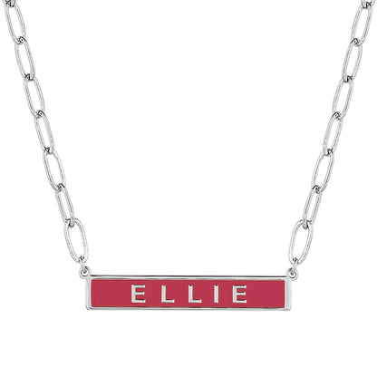Personalized Enamel Bar on Paperclip Chain Necklace