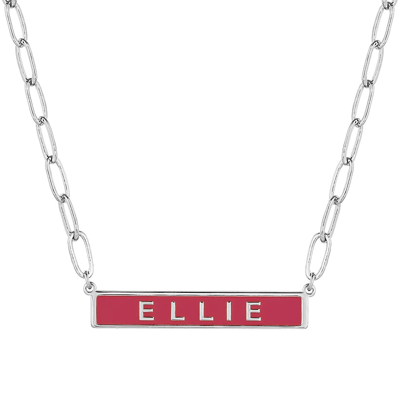 Personalized Enamel Bar on Paperclip Chain Necklace