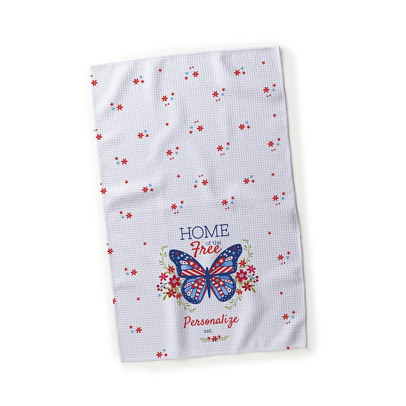 Personalized Home of the Free Patriotic Butterfly Tea Towel