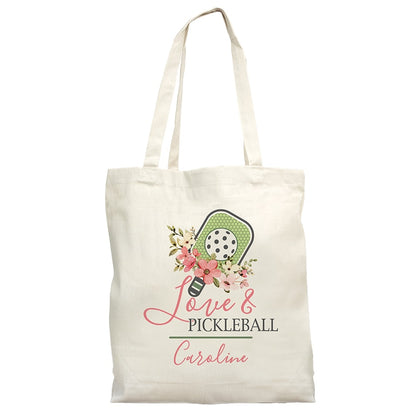 Personalized Floral Love Pickleball Canvas Tote Bag