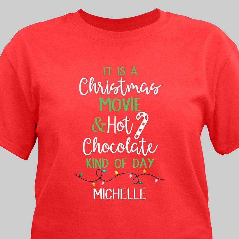 Personalized Christmas Movie and Hot Chocolate T-Shirt Red