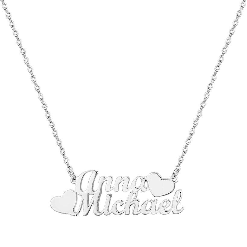 Personalized Couples Double Heart Pendant