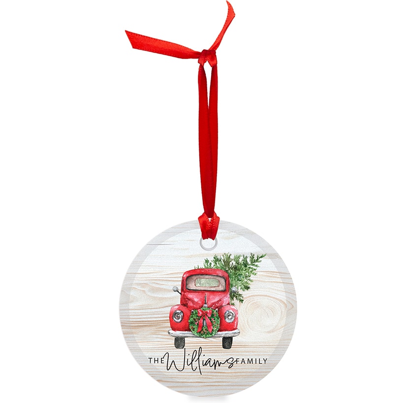 Personalized Red Truck Glass Ornament