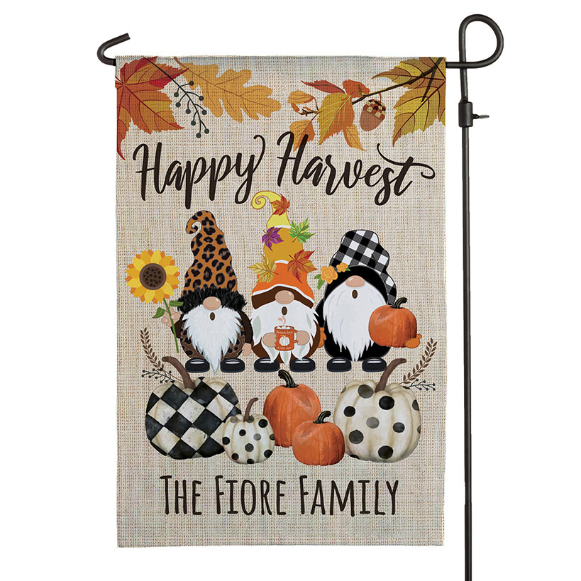 Personalized Harvest Gnome Garden Flag