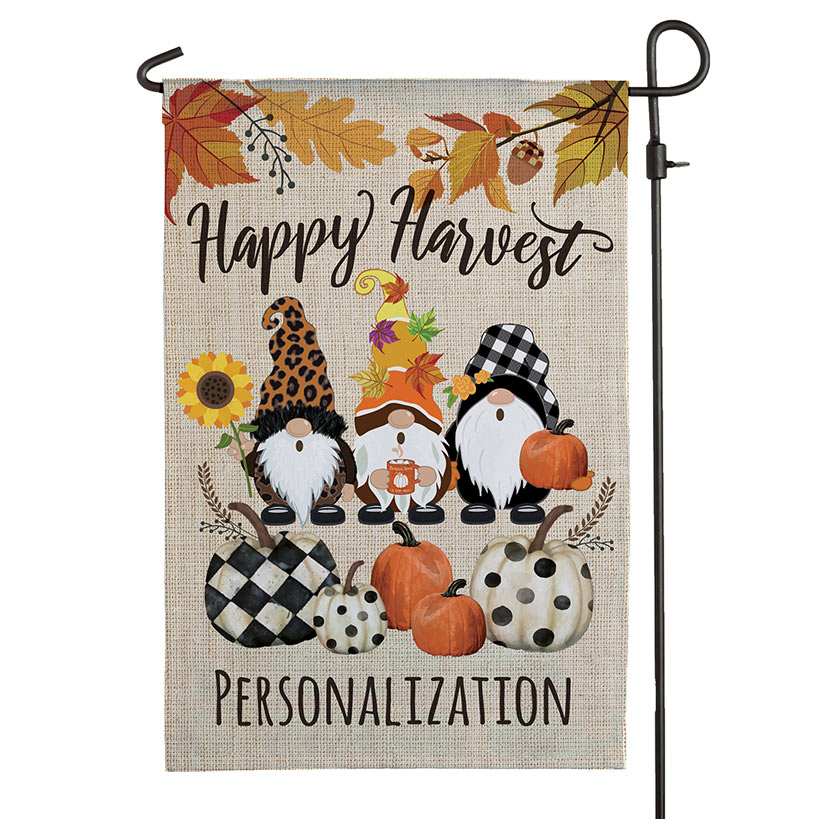 Personalized Harvest Gnome Garden Flag
