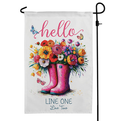 Personalized Hello Spring Floral Rain Boots Garden Flag