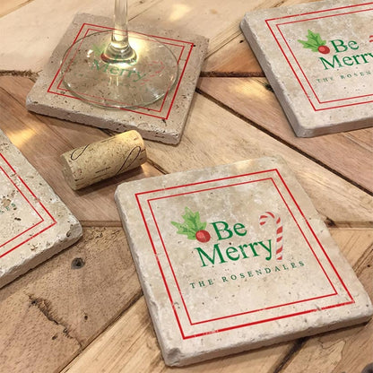 Personalized Christmas Travertine Coaster Set of 4