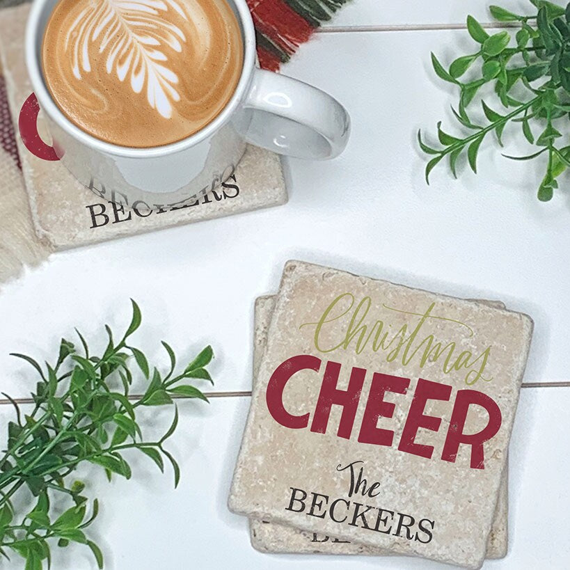 Personalized Christmas Travertine Coaster Set of 4