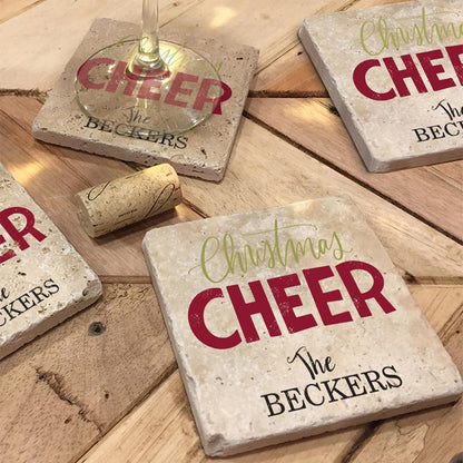 Personalized Christmas Travertine Coaster Set of 4