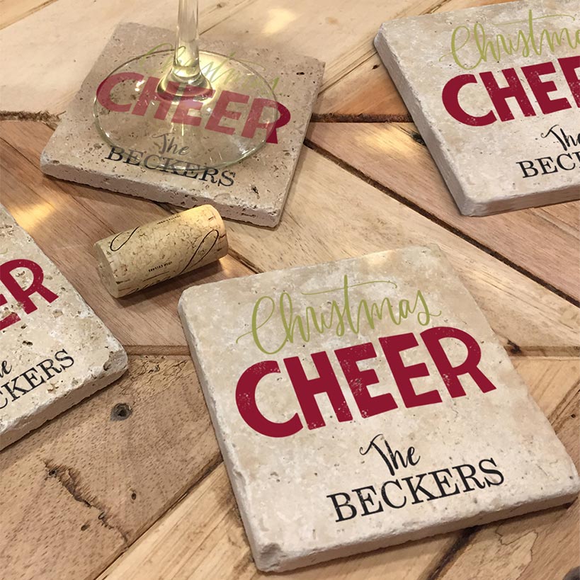 Personalized Christmas Travertine Coaster Set of 4