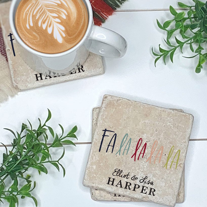 Personalized Christmas Travertine Coaster Set of 4