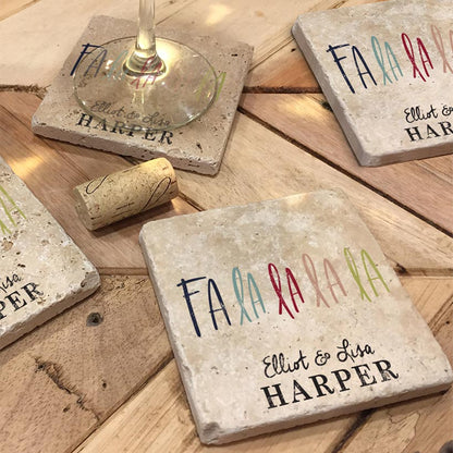 Personalized Christmas Travertine Coaster Set of 4