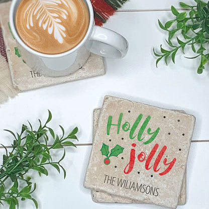 Personalized Christmas Travertine Coaster Set of 4