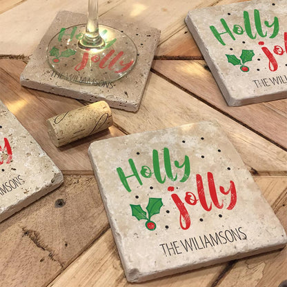 Personalized Christmas Travertine Coaster Set of 4
