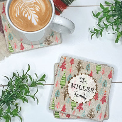 Personalized Christmas Travertine Coaster Set of 4