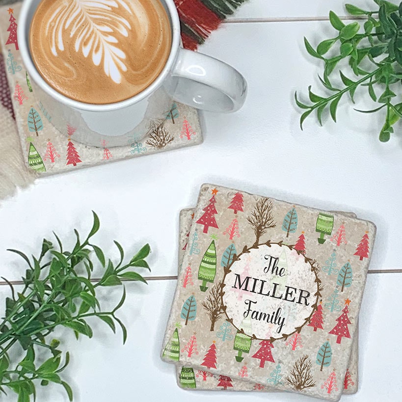Personalized Christmas Travertine Coaster Set of 4