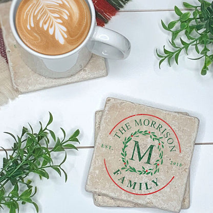 Personalized Christmas Travertine Coaster Set of 4