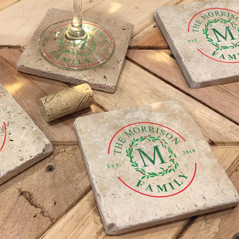 Personalized Christmas Travertine Coaster Set of 4#select-coasters_name
