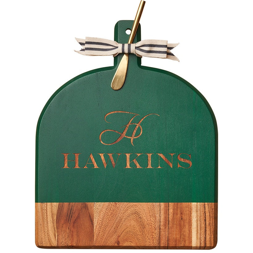 Personalized Green Heirloom Acacia Board with Gold Spreader