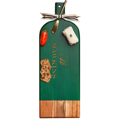 Personalized Green Heirloom Acacia Board with Gold Spreader
