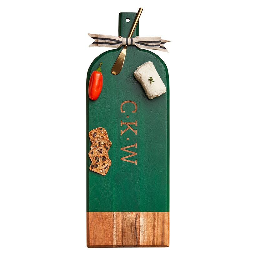 Personalized Green Heirloom Acacia Board with Gold Spreader