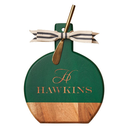Personalized Green Heirloom Acacia Board with Gold Spreader