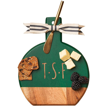 Personalized Green Heirloom Acacia Board with Gold Spreader