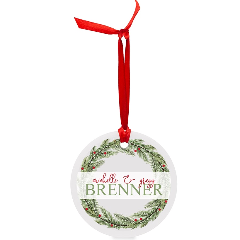 Personalized Pine Branches Glass Ornament