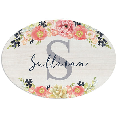 Personalized Spring Floral Name and Initial Wreath Hanger or Oval Plaque