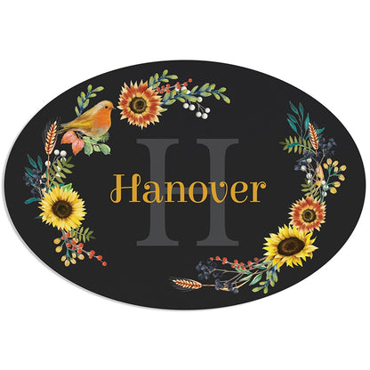 Personalized Fall Floral Name & Initial Wreath Hanger or Oval Metal Plaque