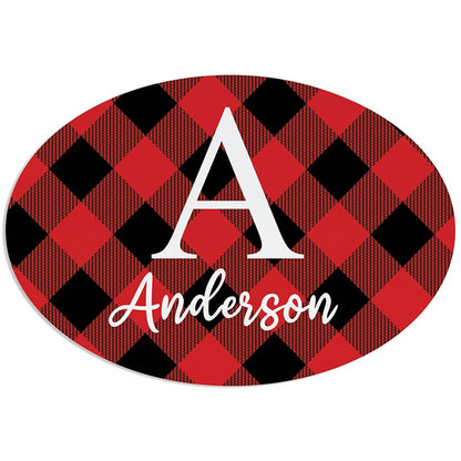 Personalized Buffalo Check Name & Initial Wreath Hanger or Oval Plaque